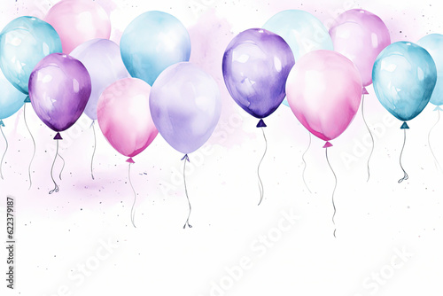 Lovely Pastel Watercolor Balloons  Celebrate your Birthday Party  Happy Birthday Balloon Card - Generative Ai