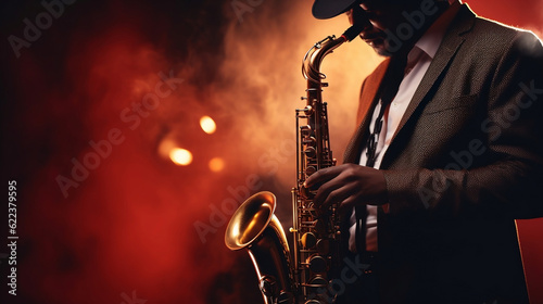 jazz musician playing the saxophone Beautiful voice .Jazz mood Concept, Generative Ai