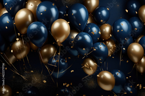  Blue and Gold Balloons, Celebration, Birthday Party, Festive New Year Balloon - Generative Ai