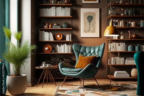 AI generated illustration of a modern home office with a leather armchair and brown walls © Caner Bilir/Wirestock Creators