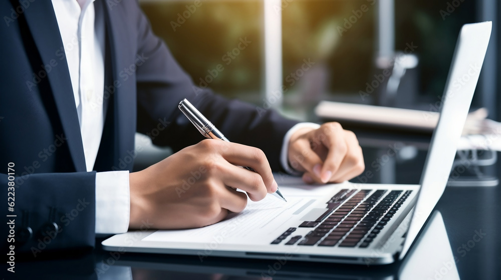 Business performance checklist, businessman using laptop doing online checklist survey, Check marks on checklist and Filling online form or answering questions. evaluation, Generative Ai Business performance checklist, businessman using laptop doing online checklist survey, Check marks on checklist and Filling online form or answering questions. evaluation, Generative Ai
