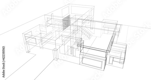 Modern house sketch 3d illustration