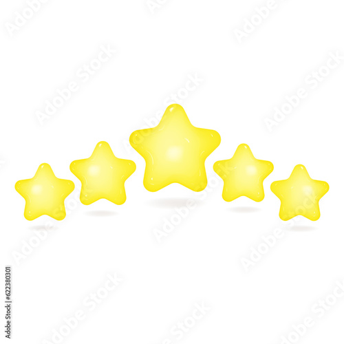 3D cartoon thumb up with a five star rating. Customer evaluation. Customer review rating. Vector 3d illustration