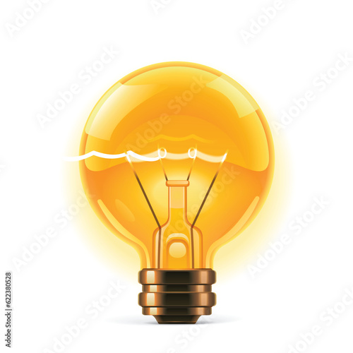 Glowing yellow light bulb inspirational concept. Vector illustration.
