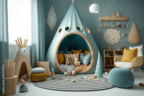 AI generated illustration of a cute interior design of a colorful children's playroom