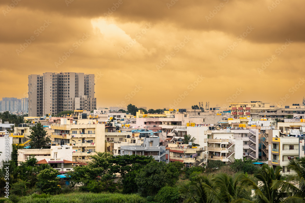 Indian Cityscape with Orange Sky