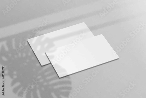 Minimal and elegant realistic Business Card Mockup with shadow overlay. Blank white and gray Business Card Mockup isolated background. 3D Vector Illustration.