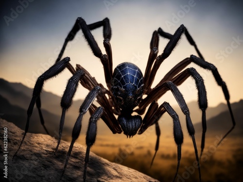 AI generated illustration of A close up of a spider perched atop a sandy rock © Isiah2/Wirestock Creators