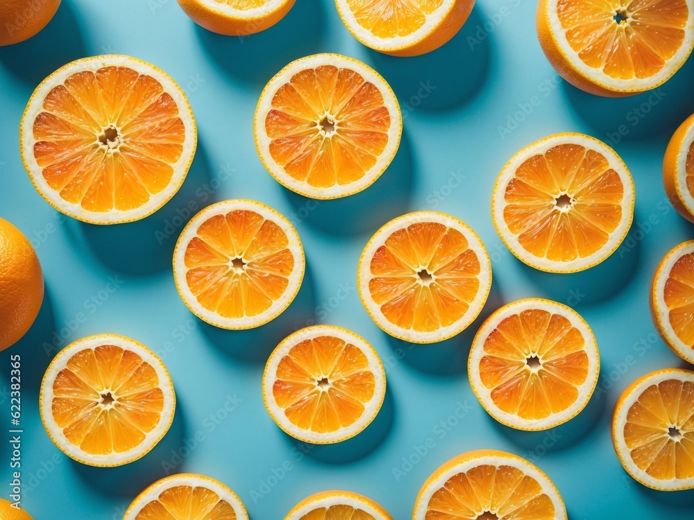 Orange slices on a blue background Orange slices on a blue background