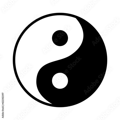 Black and white Ying Yang symbol of harmony and balance isolated on white background. Vector icon, flat style 