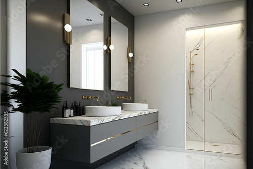Stampa su tela AI generated illustration of A contemporary bathroom with white porcelain sinks