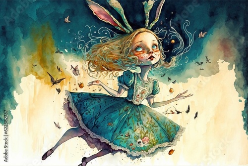 Alice in Wonderland made by ai watercolor - AI generated