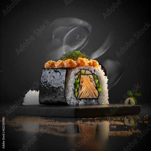 AI generated digital art of sushi Japanese food chef proposal with pieces of avocado