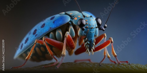 AI generated illustration of a vibrant blue bug with long antennae photo