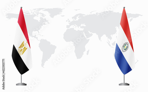 Egypt and Paraguay flags for official meeting
