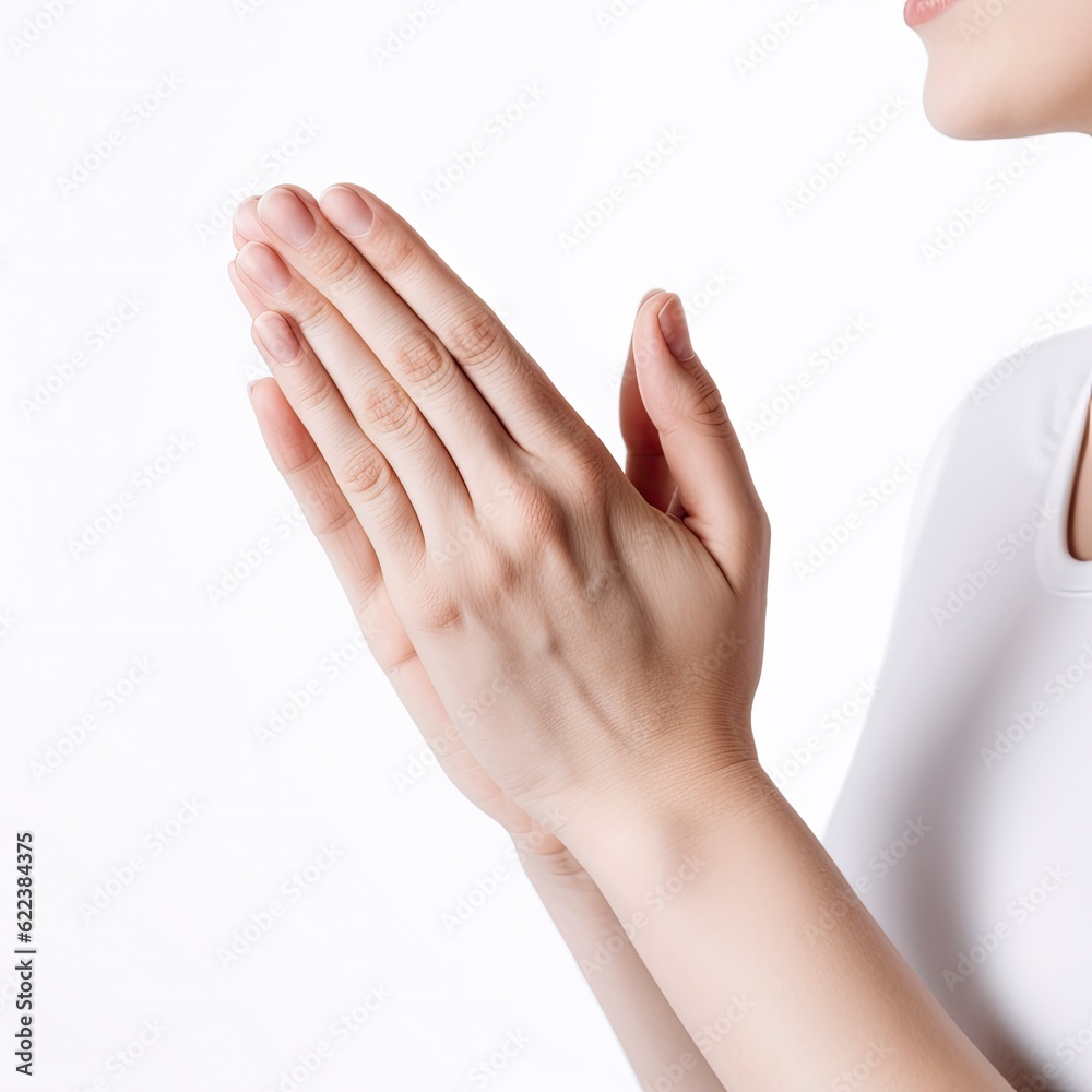 AI generated illustration of a person in a prayerful pose with hands clasped together AI generated illustration of a person in a prayerful pose with hands clasped together