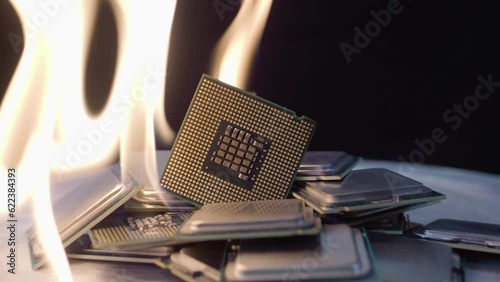 CPU Processor Microchip. burning processor. various computer processors, concept of computer