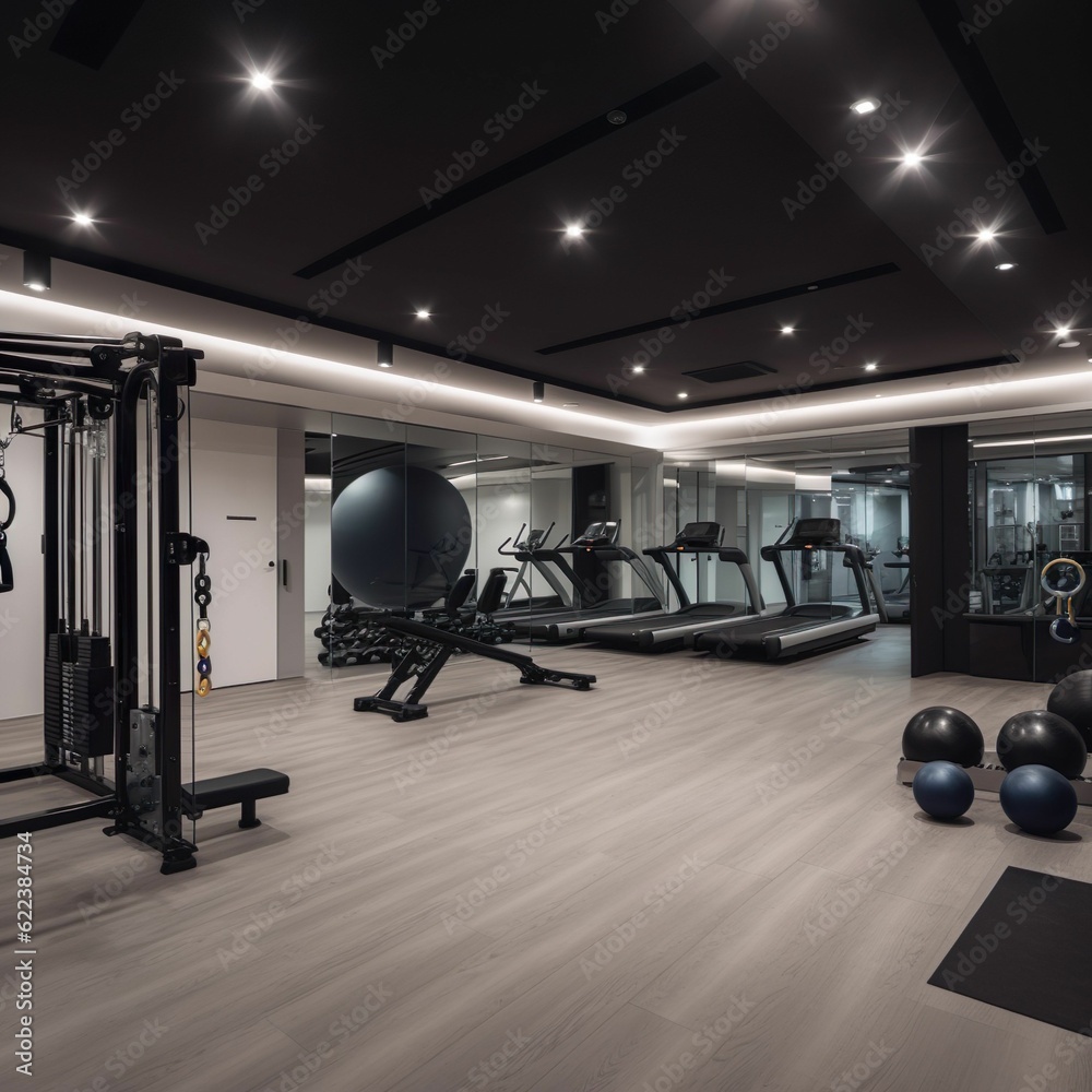 Obraz premium AI generated illustration of a brightly lit gym interior, perfect for a workout session