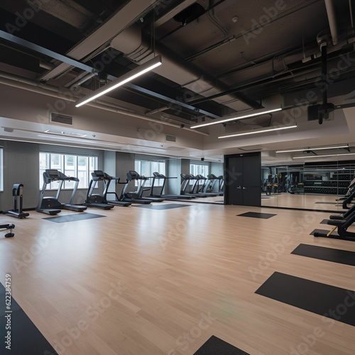 AI generated illustration of a brightly lit gym interior  perfect for a workout session