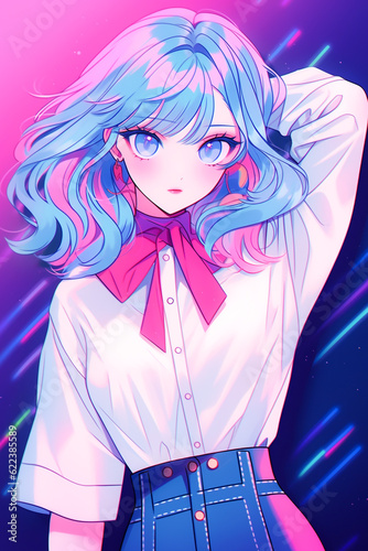 Lo-fi DJ girl. Retro anime character. Created with Generative AI.