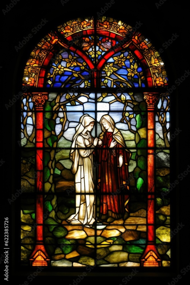 AI generated illustration of a stained-glass window in a religious building