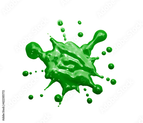 Green paint splash and drops photography isolated on transparent layered background.