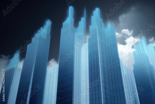AI generated illustration of a modern cityscape in the cyberspace