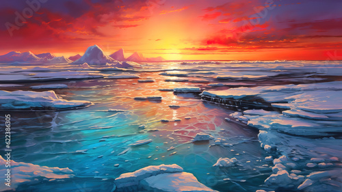 Free photo amazing shot of a seascape during a cold weather on sunset. Generative ai