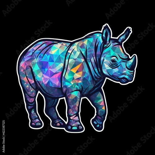 AI generated illustration of a majestic rhinoceros on a black backdrop with geometric design