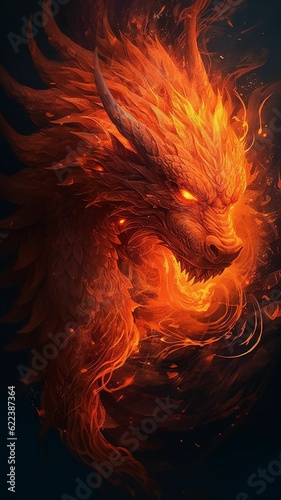 AI generated illustration of A demon engulfed in flames against a dark background