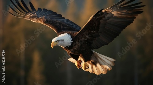 AI generated illustration of a majestic bald eagle in flight