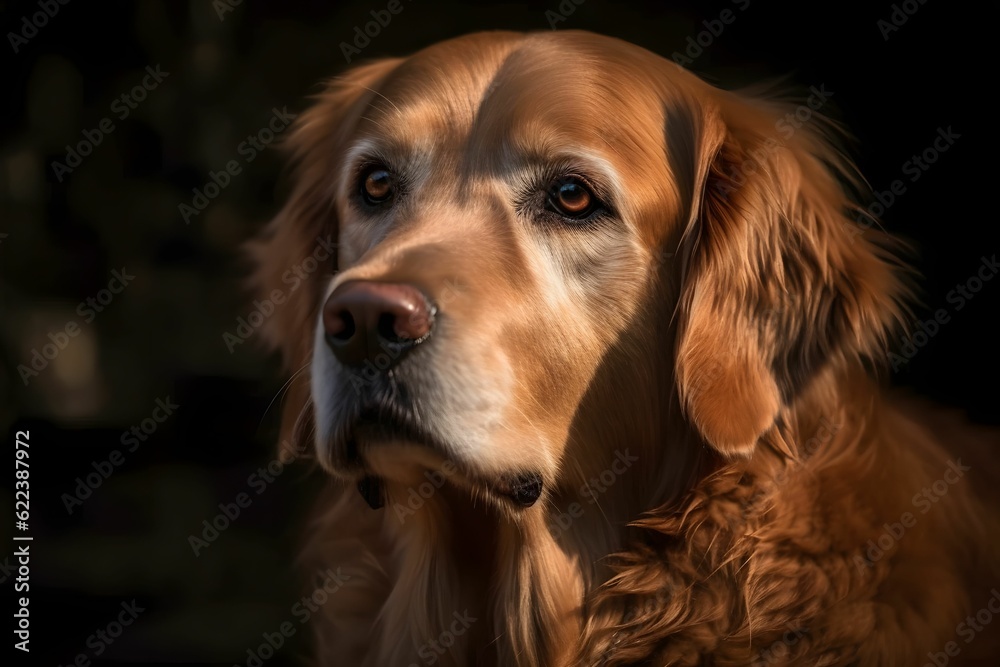 AI generated illustration of a golden retriever with a curious expression