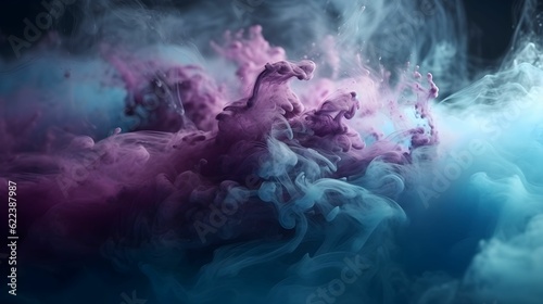 AI generated illustration of purple and blue smoky streams on a dark background