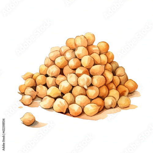 Organic Chickpeas Legumes Background, Square Watercolor Illustration. Plant-based Protein, Vegetarian Food. Ai Generated Soft Colored Watercolor Illustration with Healthy Vegan Chickpeas Legumes. photo