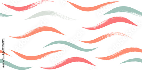 Seamless Wave Pattern, Hand drawn pink vector background. Wavy girly brush stroke, curly grunge paint lines, watercolor illustration