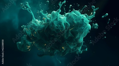 AI generated illustration of green smoky streams on a dark background