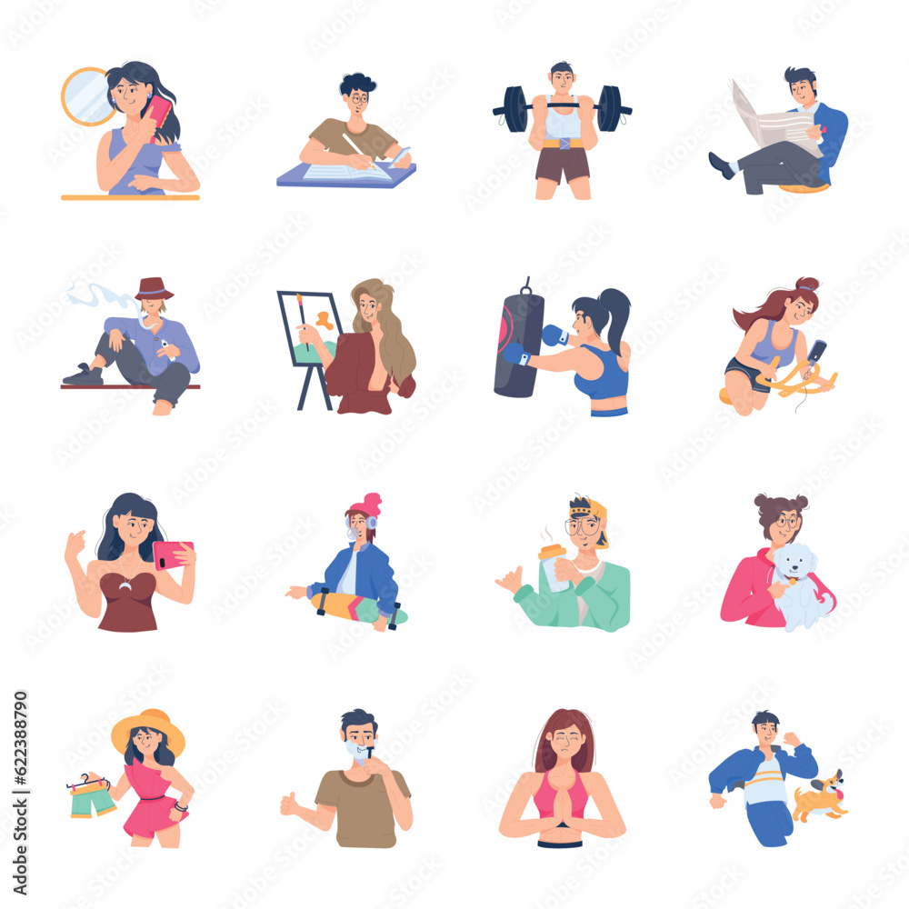 Pack of Personal Routines Flat Illustrations 

