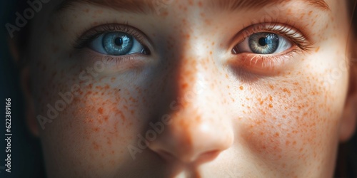 a young woman with freckles on her face stares towards the camera photo