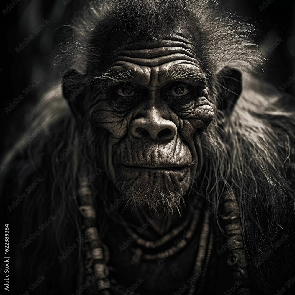 Fototapeta premium AI generated illustration of a silverback gorilla with a long grey beard
