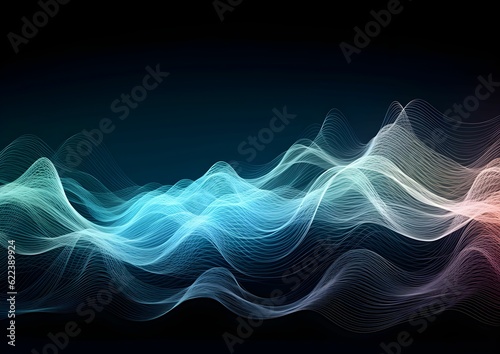 AI generated illustration of an abstract composition of blue wave-like shapes on a black background © Rom-84/Wirestock Creators
