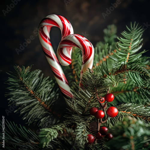 Two Candy Canes on a Christmas Tree