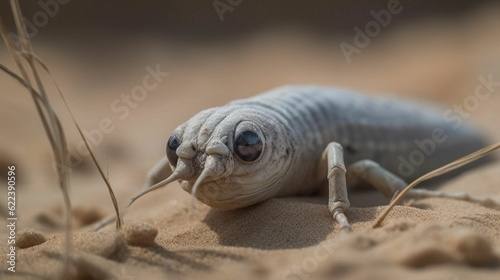 AI generated illustration of a fantasy earthy worm on the sand