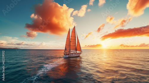 sailboat on sea at sunset. adventure
