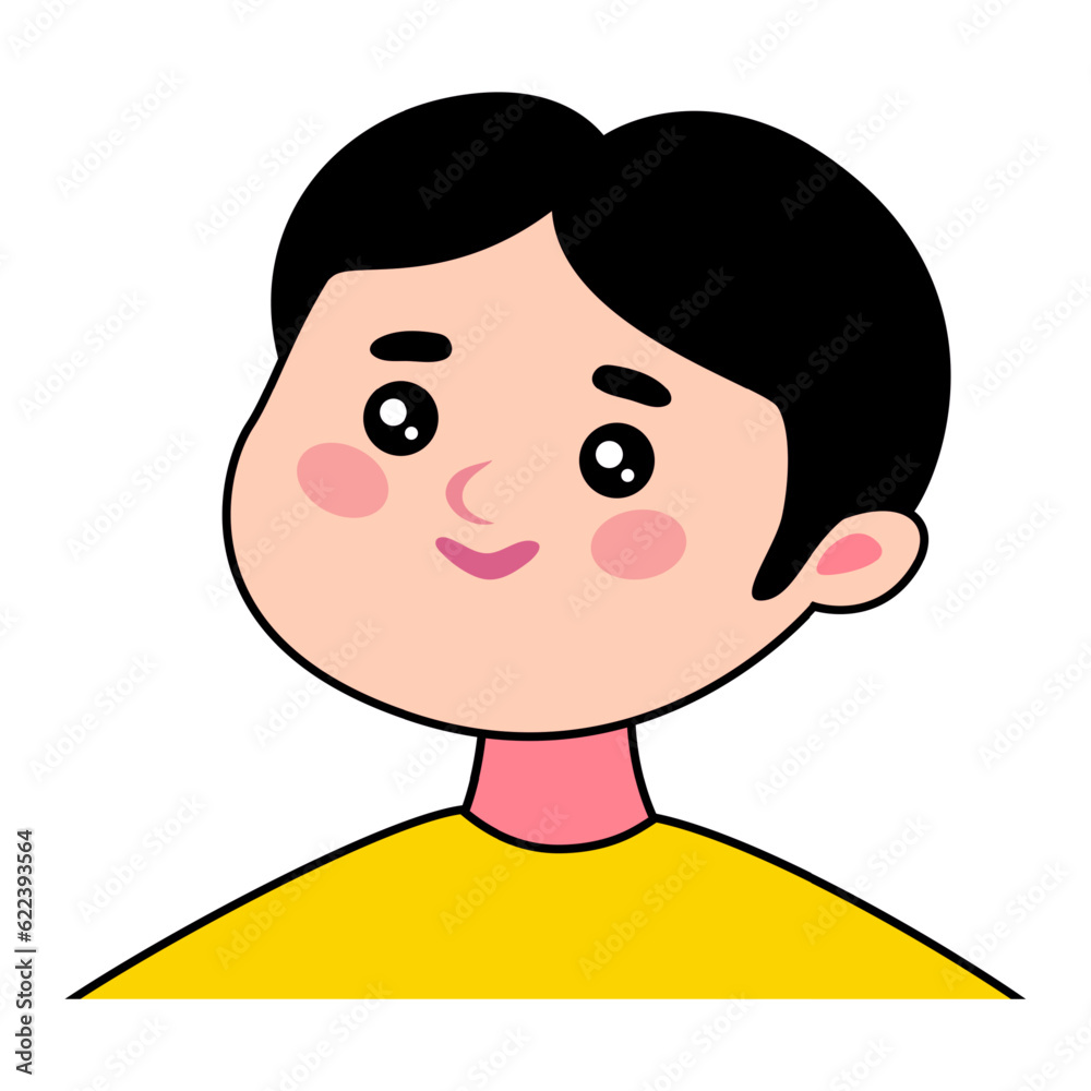 Happy smiling man portrait. Baby face. User avatar. Vector flat cartoon style illustration isolated, on white background Happy smiling man portrait. Baby face. User avatar. Vector flat cartoon style illustration isolated, on white background