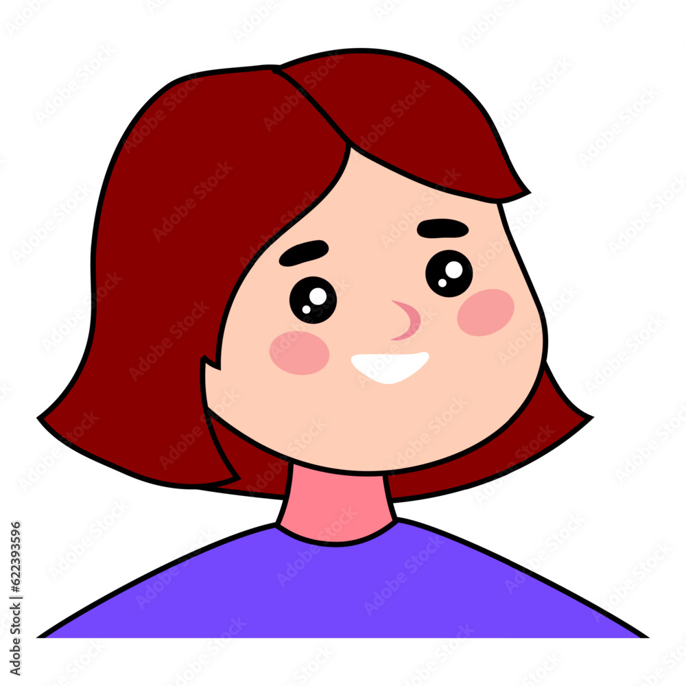 Happy smiling girl, social network user avatar. Kawaii baby face. Beautiful woman avatar. Vector flat cartoon style illustration isolated on white background Happy smiling girl, social network user avatar. Kawaii baby face. Beautiful woman avatar. Vector flat cartoon style illustration isolated on white background