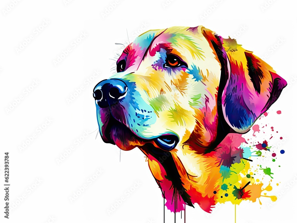 AI generated illustration of a colorful golden retriever dog on a white background