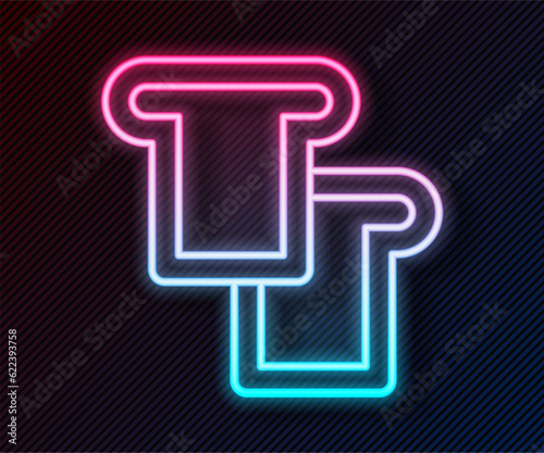 Glowing neon line Bread toast for sandwich piece of roasted crouton icon isolated on black background. Lunch, dinner, breakfast snack. Vector