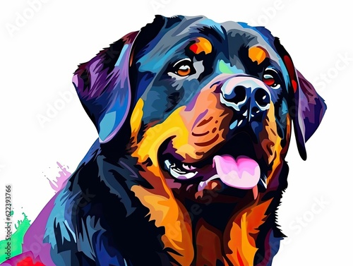 AI generated illustration of a colorful Rottweiler dog in various colors on a white background © Dan Lambert Photography/Wirestock Creators