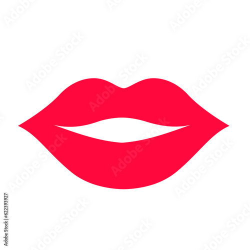 Red, scarlet, pink female lips. Vector illustration of sexy woman's lips, isolated on white background. Beauty concept, trendy pop art style