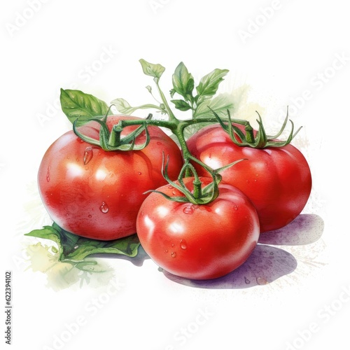 AI generated illustration of a watercolor of bright red tomatoes on a white background